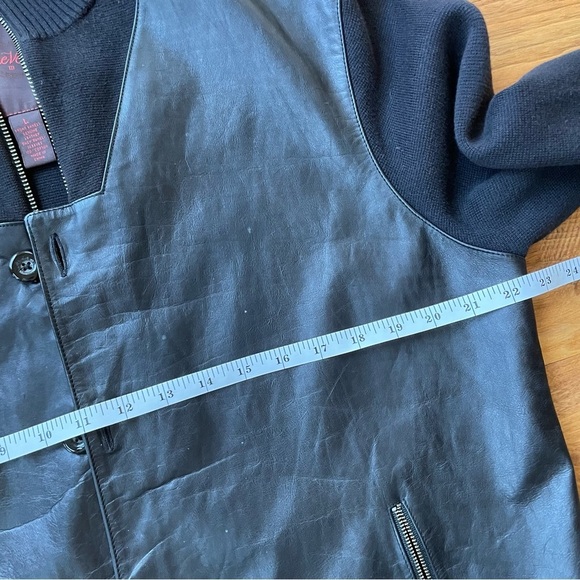 Tre Vero Men's Black Leather Sweater Jacket Button Front Stand Collar size L - Picture 11 of 14